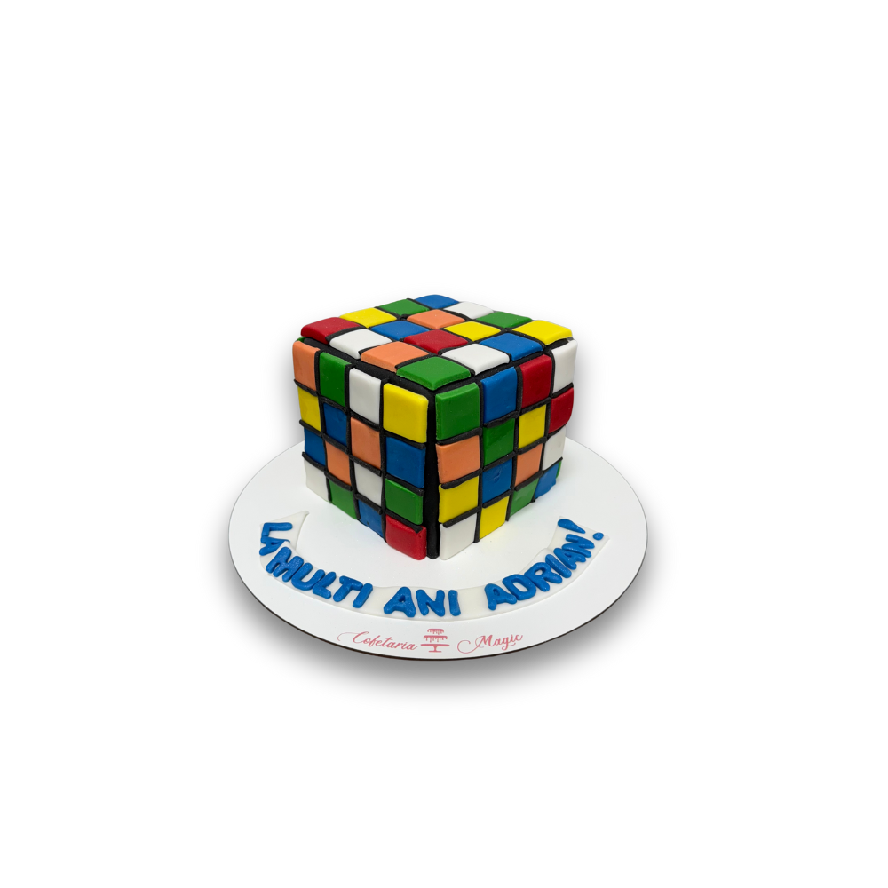 Tort personalizat - tort cub rubic - decor 80 ron