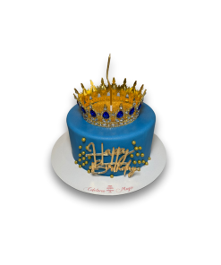 Tort cu coronita si sclipici albastru si auriu