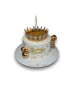Tort Coronita si sclipici alb cu bile aurii
