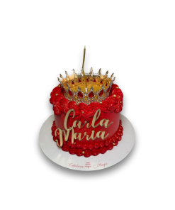 Tort Aniversar cu coronita si sclipici rosu