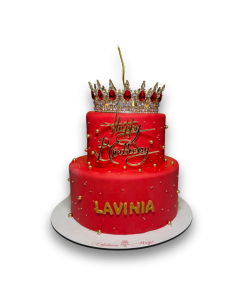 Tort Personalizat cu coronita si sclipici, rosu