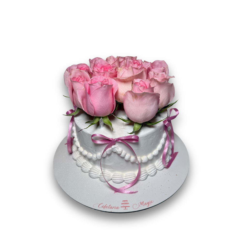 Tort Personalizat - Tort Trandafiri Naturali Roz - Decor - pret trandafiri florarie